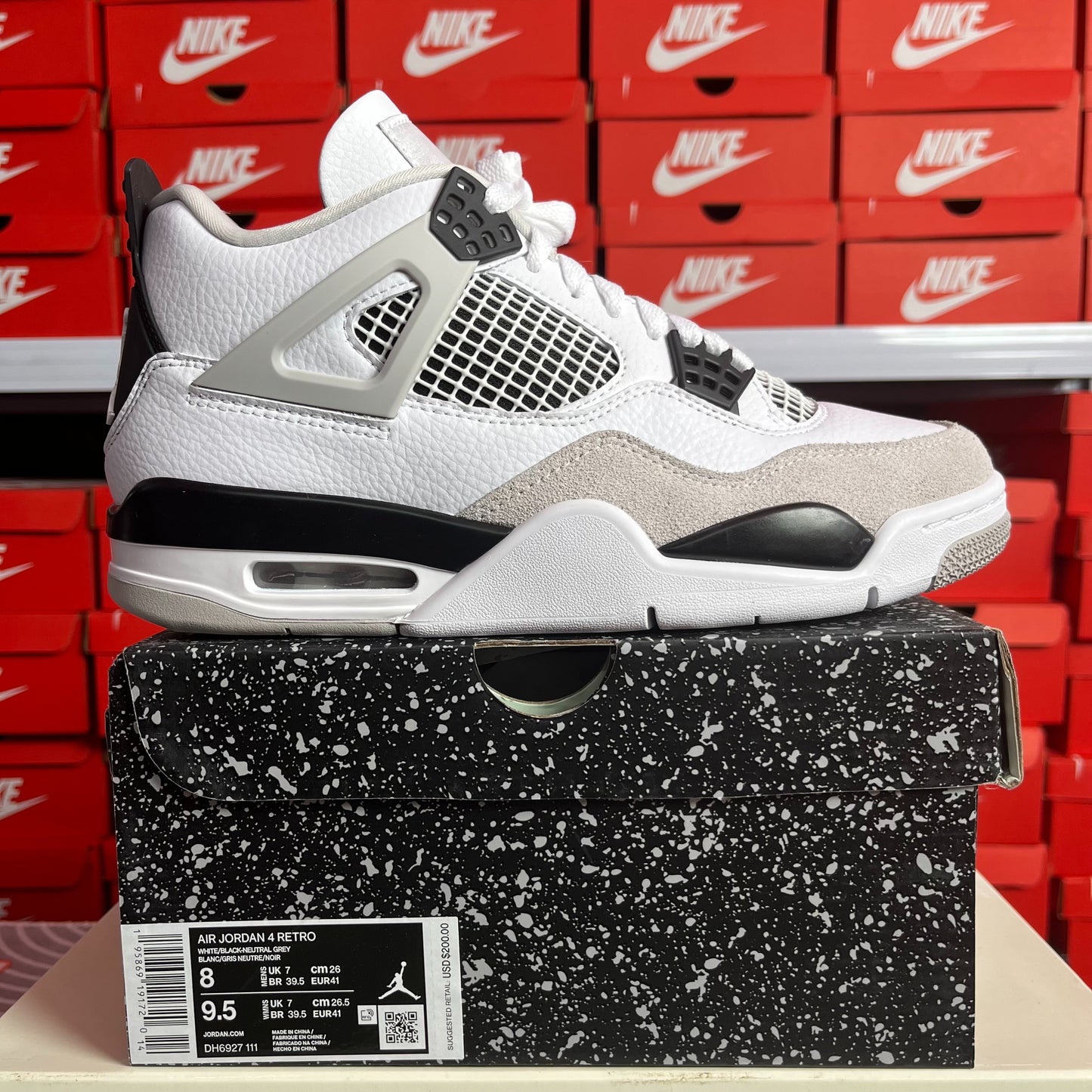 Nike Air Jordan 4 Retro Military Black Uomo Donna Sneakers Bianco Nero