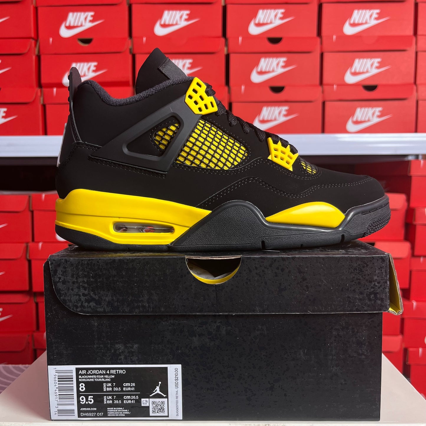 Nike Air Jordan 4 Retro Thunder Black Yellow Uomo Donna Sneakers Scarpe