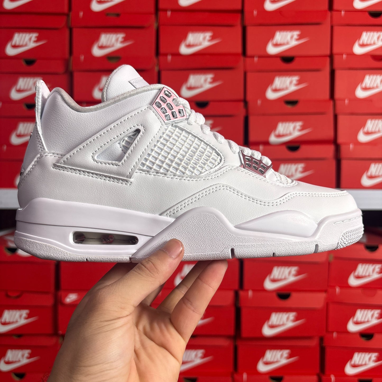 Nike Air Jordan 4 Retro Pure Money Scarpe Uomo Donna White Metallic Silver